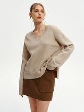 Wool-Blend V-Neck Sweater with Side Slit